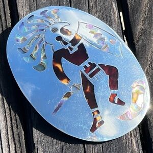 VINTAGE Mexican TAXCO silver and shell inlaid warrior brooch/pendant